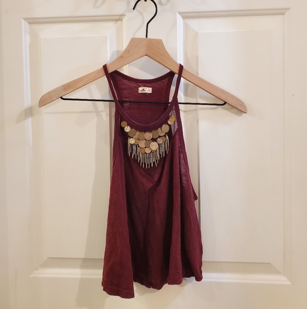Hollister Burgundy crop top with coin/bead detail